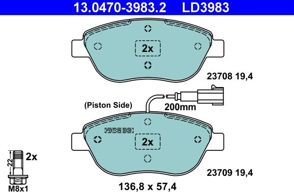 ATE 13.0470-3983.2 - Bremžu uzliku kompl., Disku bremzes autospares.lv