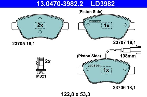 ATE 13.0470-3982.2 - Тормозные колодки, дисковые, комплект www.autospares.lv