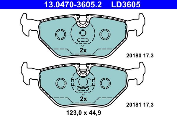 ATE 13.0470-3605.2 - Brake Pad Set, disc brake www.autospares.lv