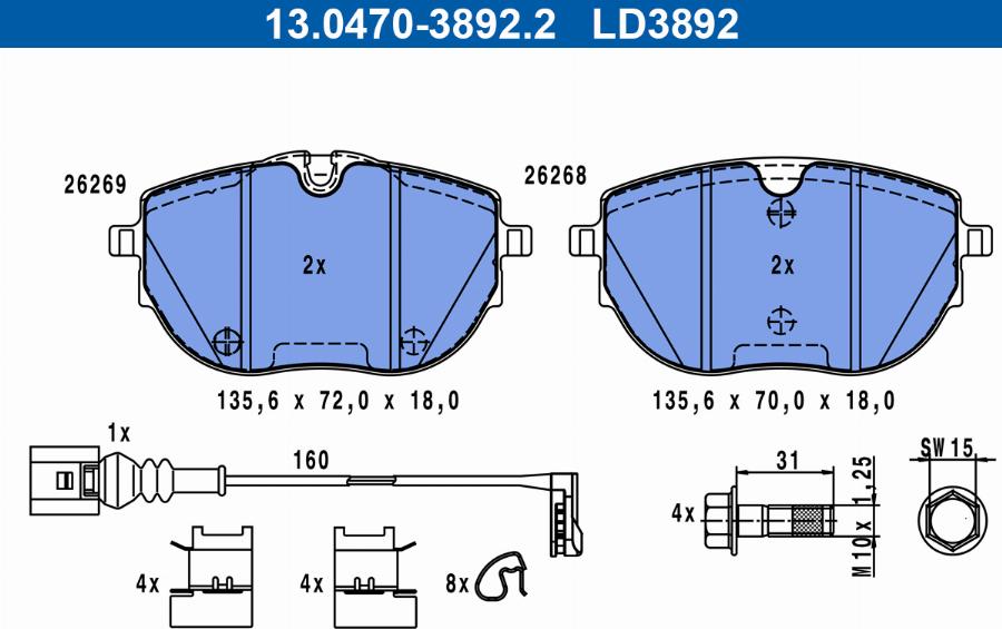 ATE 13.0470-3892.2 - Bremžu uzliku kompl., Disku bremzes www.autospares.lv