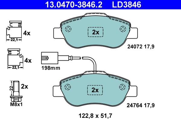 ATE 13.0470-3846.2 - Bremžu uzliku kompl., Disku bremzes autospares.lv