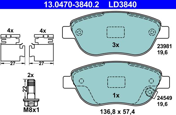 ATE 13.0470-3840.2 - Тормозные колодки, дисковые, комплект www.autospares.lv