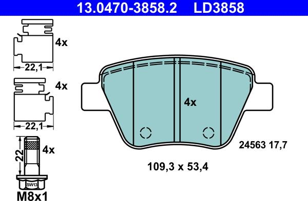 ATE 13.0470-3858.2 - Тормозные колодки, дисковые, комплект www.autospares.lv