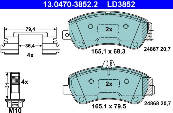 ATE 13.0470-3852.2 - Bremžu uzliku kompl., Disku bremzes www.autospares.lv