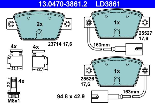 ATE 13.0470-3861.2 - Bremžu uzliku kompl., Disku bremzes autospares.lv