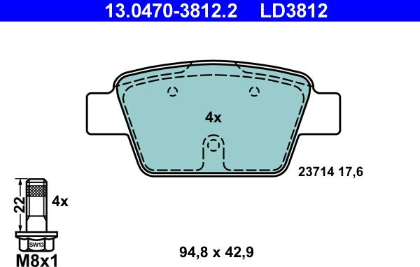 ATE 13.0470-3812.2 - Bremžu uzliku kompl., Disku bremzes www.autospares.lv