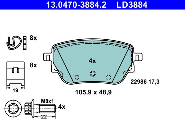 ATE 13.0470-3884.2 - Bremžu uzliku kompl., Disku bremzes www.autospares.lv