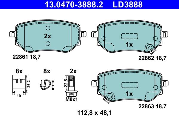 ATE 13.0470-3888.2 - Bremžu uzliku kompl., Disku bremzes autospares.lv