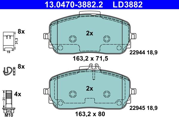 ATE 13.0470-3882.2 - Bremžu uzliku kompl., Disku bremzes www.autospares.lv