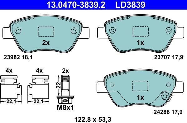 ATE 13.0470-3839.2 - Bremžu uzliku kompl., Disku bremzes www.autospares.lv