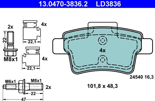 ATE 13.0470-3836.2 - Bremžu uzliku kompl., Disku bremzes autospares.lv