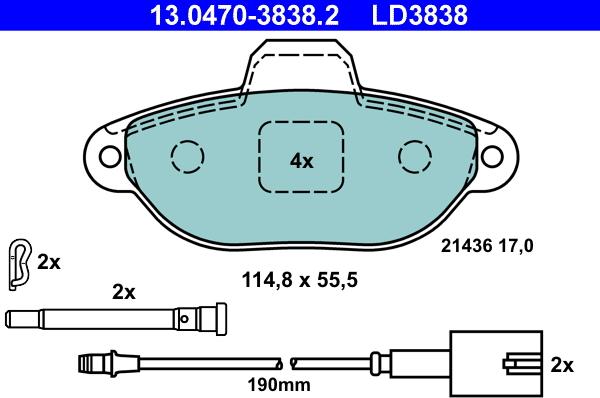 ATE 13.0470-3838.2 - Тормозные колодки, дисковые, комплект www.autospares.lv