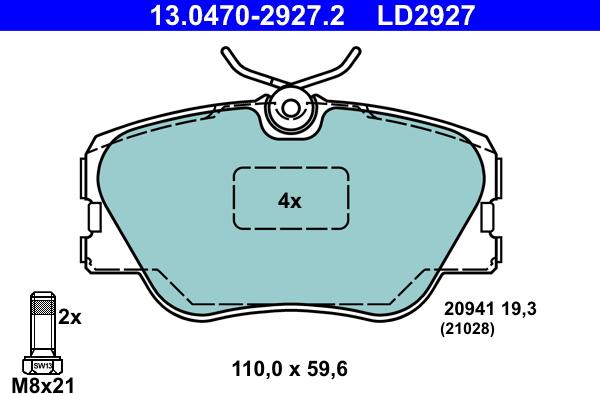 ATE 13.0470-2927.2 - Тормозные колодки, дисковые, комплект www.autospares.lv