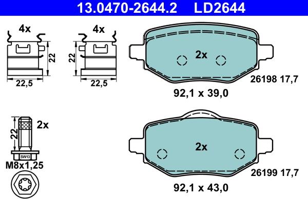 ATE 13.0470-2644.2 - Brake Pad Set, disc brake www.autospares.lv