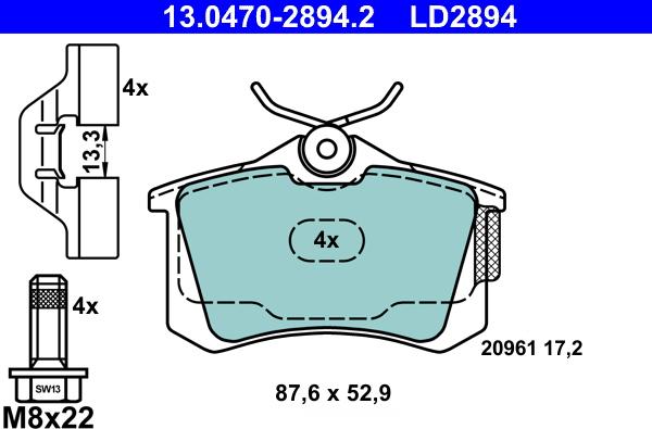 ATE 13.0470-2894.2 - Brake Pad Set, disc brake www.autospares.lv