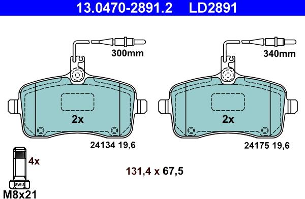 ATE 13.0470-2891.2 - Bremžu uzliku kompl., Disku bremzes autospares.lv