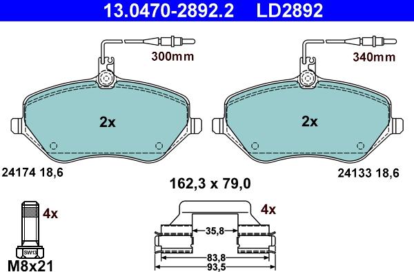 ATE 13.0470-2892.2 - Bremžu uzliku kompl., Disku bremzes autospares.lv