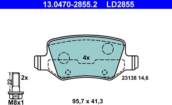 ATE 13.0470-2855.2 - Bremžu uzliku kompl., Disku bremzes autospares.lv