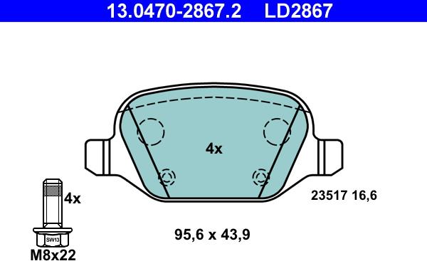 ATE 13.0470-2867.2 - Bremžu uzliku kompl., Disku bremzes autospares.lv