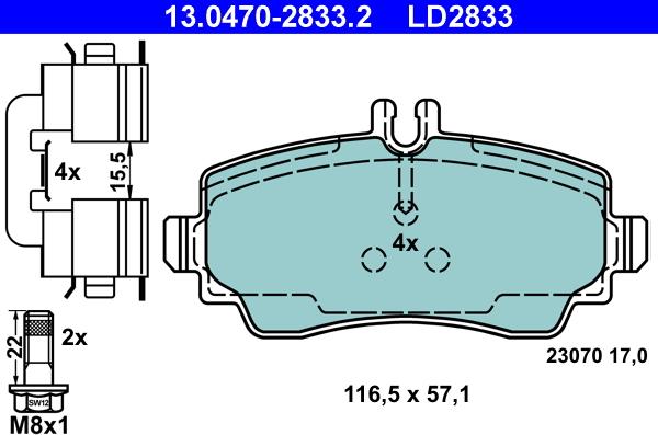 ATE 13.0470-2833.2 - Bremžu uzliku kompl., Disku bremzes autospares.lv