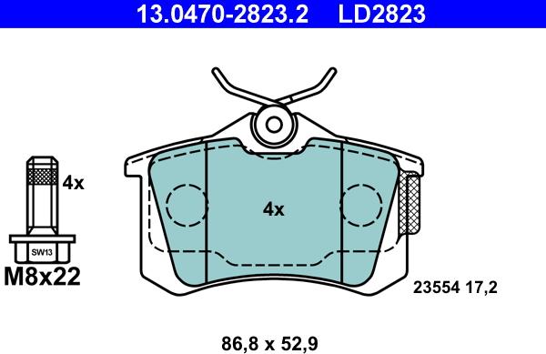 ATE 13.0470-2823.2 - Brake Pad Set, disc brake www.autospares.lv