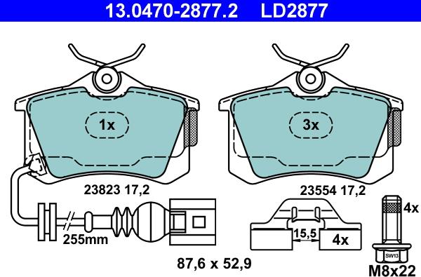 ATE 13.0470-2877.2 - Brake Pad Set, disc brake www.autospares.lv