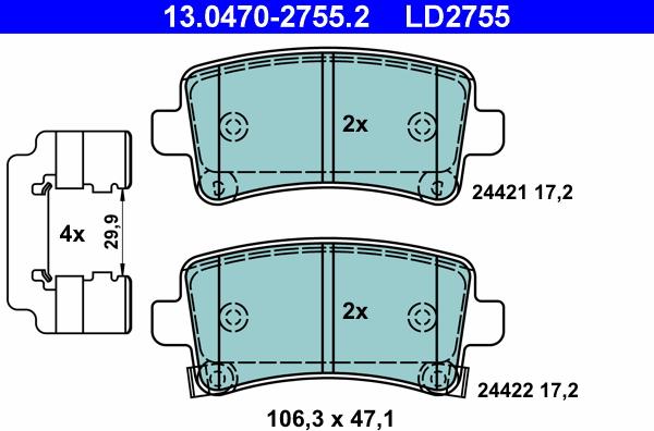 ATE 13.0470-2755.2 - Bremžu uzliku kompl., Disku bremzes www.autospares.lv