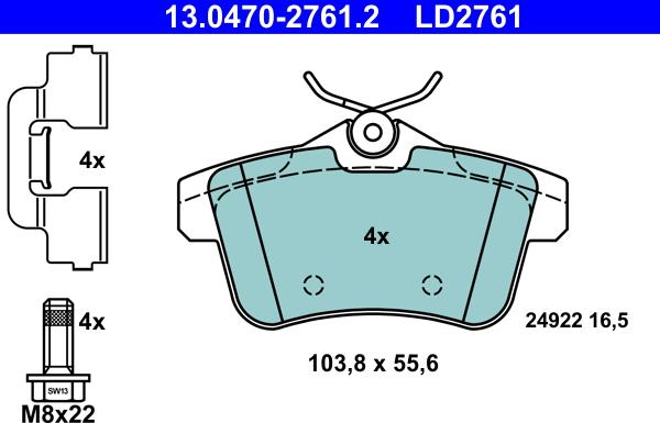 ATE 13.0470-2761.2 - Bremžu uzliku kompl., Disku bremzes www.autospares.lv