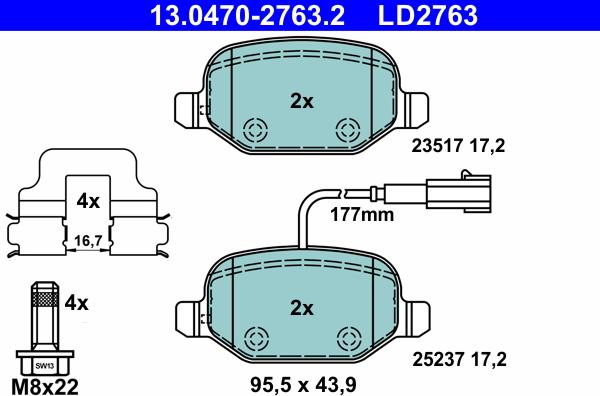 ATE 13.0470-2763.2 - Bremžu uzliku kompl., Disku bremzes autospares.lv