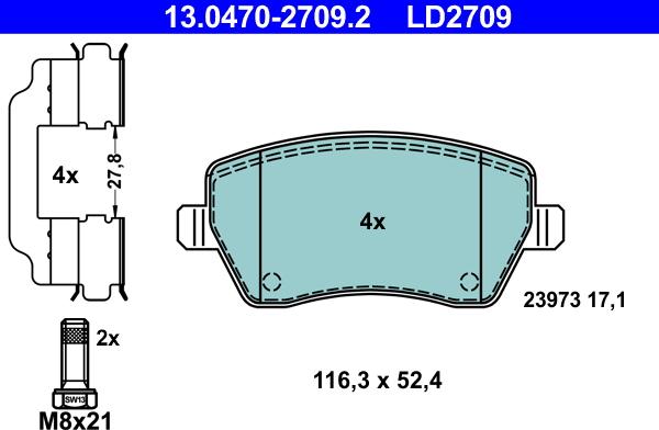 ATE 13.0470-2709.2 - Brake Pad Set, disc brake www.autospares.lv