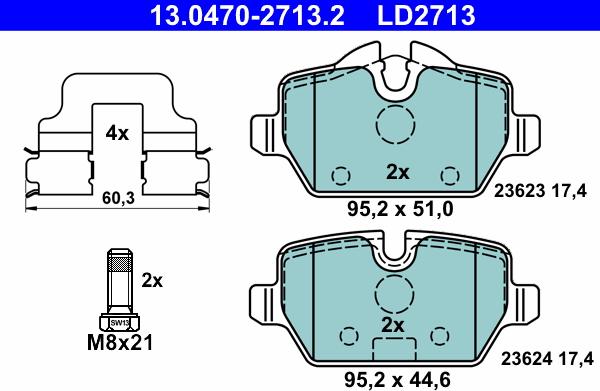 ATE 13.0470-2713.2 - Bremžu uzliku kompl., Disku bremzes autospares.lv