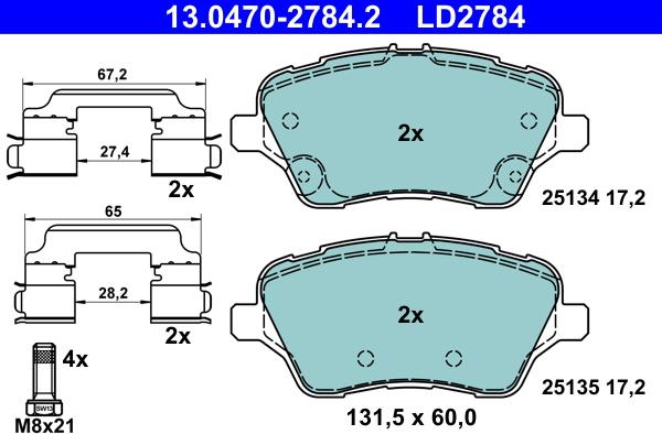 ATE 13.0470-2784.2 - Bremžu uzliku kompl., Disku bremzes autospares.lv