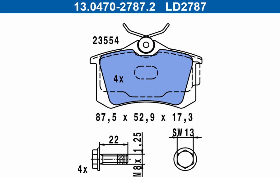 ATE 13.0470-2787.2 - Brake Pad Set, disc brake www.autospares.lv