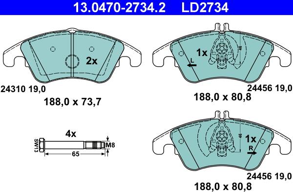 ATE 13.0470-2734.2 - Bremžu uzliku kompl., Disku bremzes autospares.lv