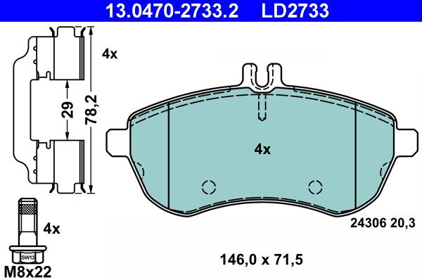 ATE 13.0470-2733.2 - Bremžu uzliku kompl., Disku bremzes autospares.lv