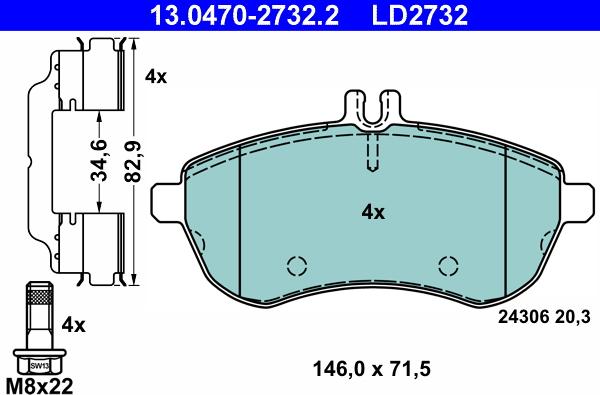 ATE 13.0470-2732.2 - Bremžu uzliku kompl., Disku bremzes autospares.lv