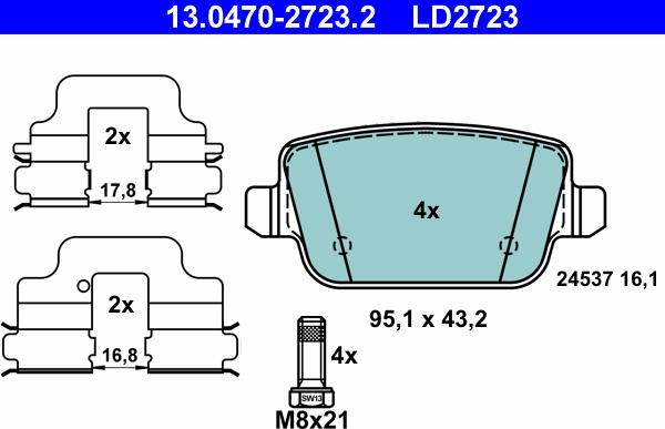 ATE 13.0470-2723.2 - Тормозные колодки, дисковые, комплект www.autospares.lv