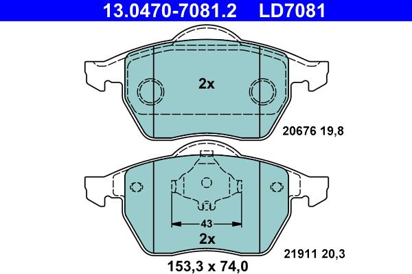 ATE 13.0470-7081.2 - Тормозные колодки, дисковые, комплект www.autospares.lv