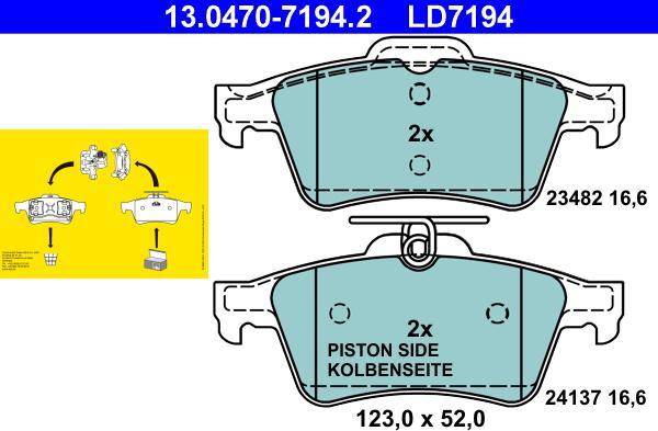 ATE 13.0470-7194.2 - Тормозные колодки, дисковые, комплект www.autospares.lv