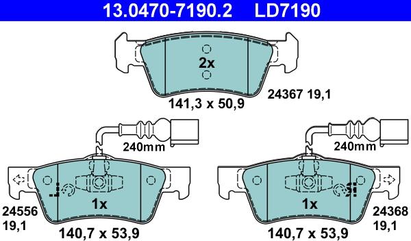 ATE 13.0470-7190.2 - Bremžu uzliku kompl., Disku bremzes autospares.lv