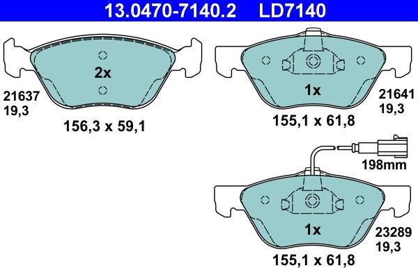 ATE 13.0470-7140.2 - Тормозные колодки, дисковые, комплект www.autospares.lv