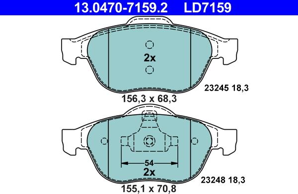 ATE 13.0470-7159.2 - Тормозные колодки, дисковые, комплект www.autospares.lv