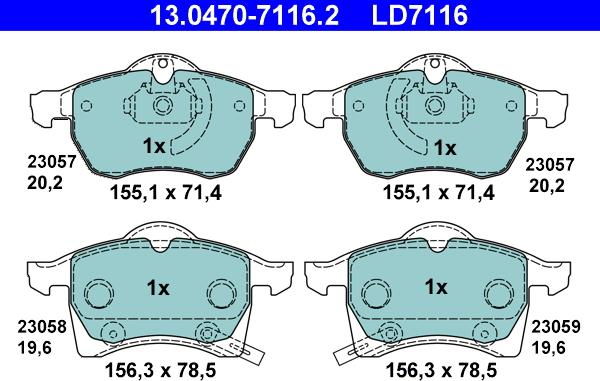 ATE 13.0470-7116.2 - Тормозные колодки, дисковые, комплект www.autospares.lv