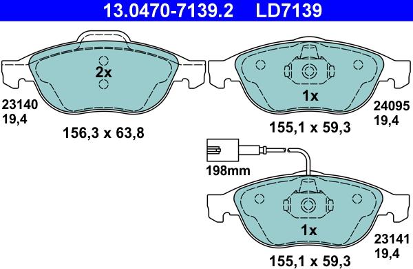 ATE 13.0470-7139.2 - Тормозные колодки, дисковые, комплект www.autospares.lv