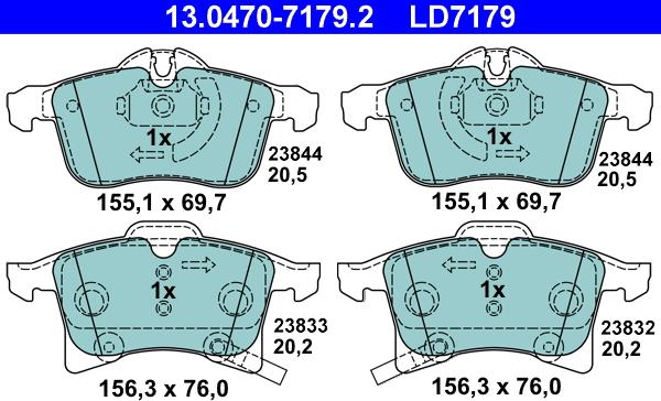 ATE 13.0470-7179.2 - Тормозные колодки, дисковые, комплект www.autospares.lv