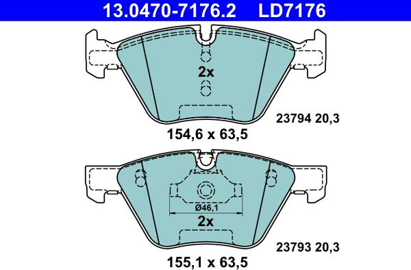 ATE 13.0470-7176.2 - Тормозные колодки, дисковые, комплект www.autospares.lv