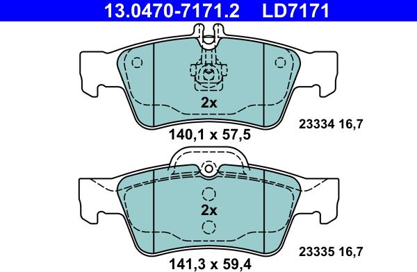 ATE 13.0470-7171.2 - Тормозные колодки, дисковые, комплект www.autospares.lv