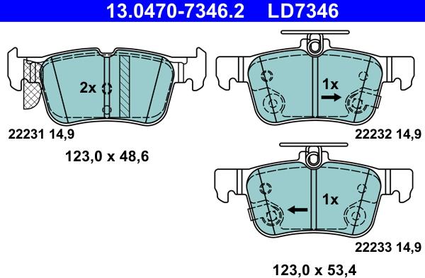 ATE 13.0470-7346.2 - Brake Pad Set, disc brake www.autospares.lv