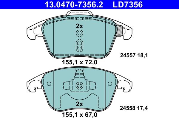 ATE 13.0470-7356.2 - Brake Pad Set, disc brake www.autospares.lv