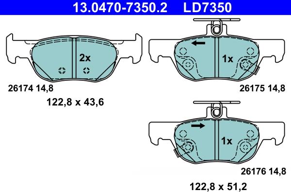 ATE 13.0470-7350.2 - Тормозные колодки, дисковые, комплект www.autospares.lv